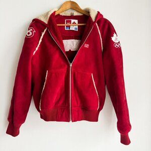 Hudson Bay Company Torino Olympic 2006 Sheepskin Lined Suede Hooded  Bomber L